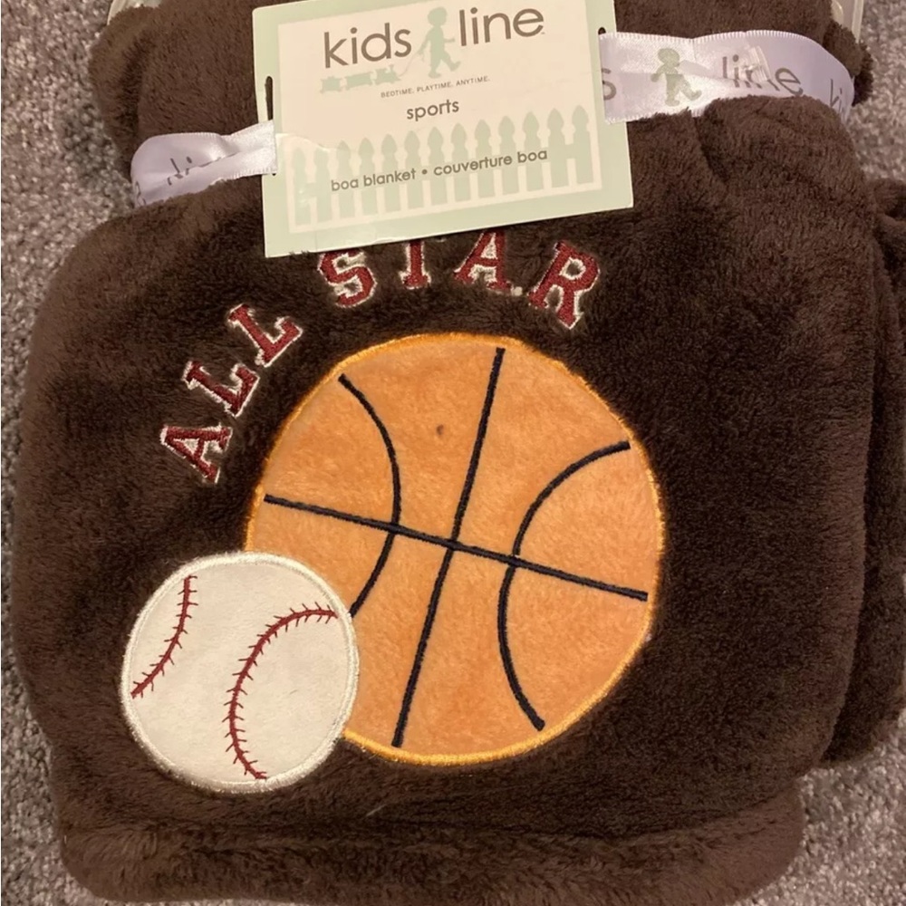 Kids Line Sports Fleece Plush Blanket Boys Brown New